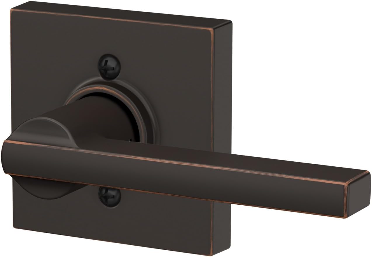 Schlage F170 LAT 716 COL Latitude Lever with Collins Trim Non-Turning Dummy Door Handle, Aged Bronze