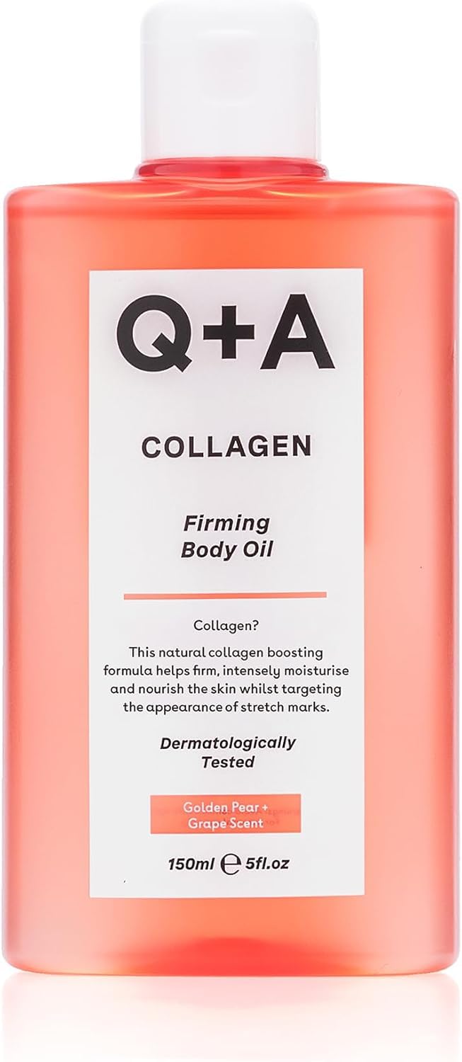 Q+A Collagen Body Oil (150ml), Nourishing Body Moisturiser with Vegetable Collagen, Immortelle Oil and Omega-9