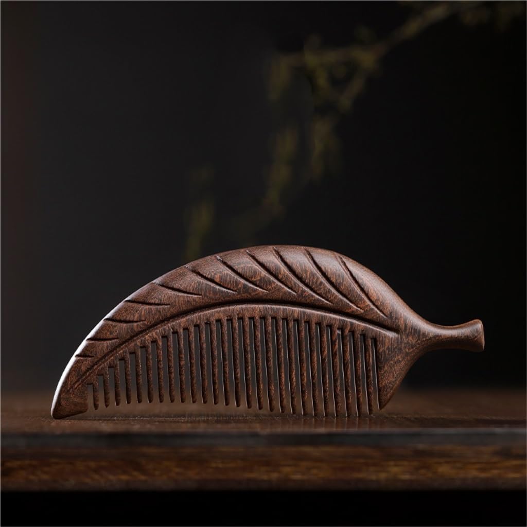 RUHEN Peine de Hojas de Madera portátil para el Cabello, Herramienta para el Cuidado de la Barba de Hombres, Peine para Cabello Largo, Adecuado para Cabello húmedo y seco.