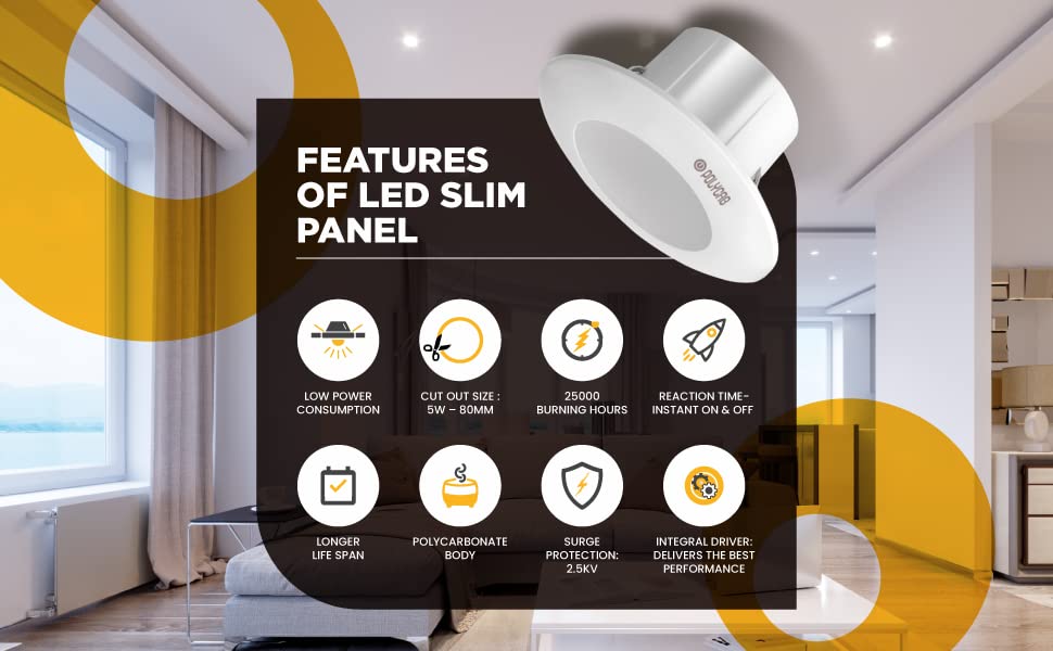 Image of Polycab 5 Watt LED Down Light Scintillate Integral Slim Round Smart Offers Bright Lumination Long Lifespan No Harmful Radiation (Neutral White, 4000K, 2 PCS, Cut Out: 3.14 inches)