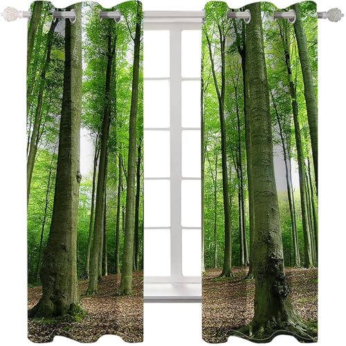 Homxi Cortinas Blackout Salón Modernas 2 Paneles,2 x 152W x 244H CM,Cortina Comedor Ojales Paisaje de Árboles Cortinas para Salon Verde