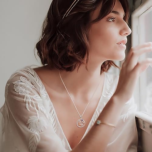 KINGWHYTE Giraffe Necklace Gifts for Women 925 Sterling Silver Three Giraffe Family Tree Pendant Birthstone Jewelry Birthday Gift for Her4