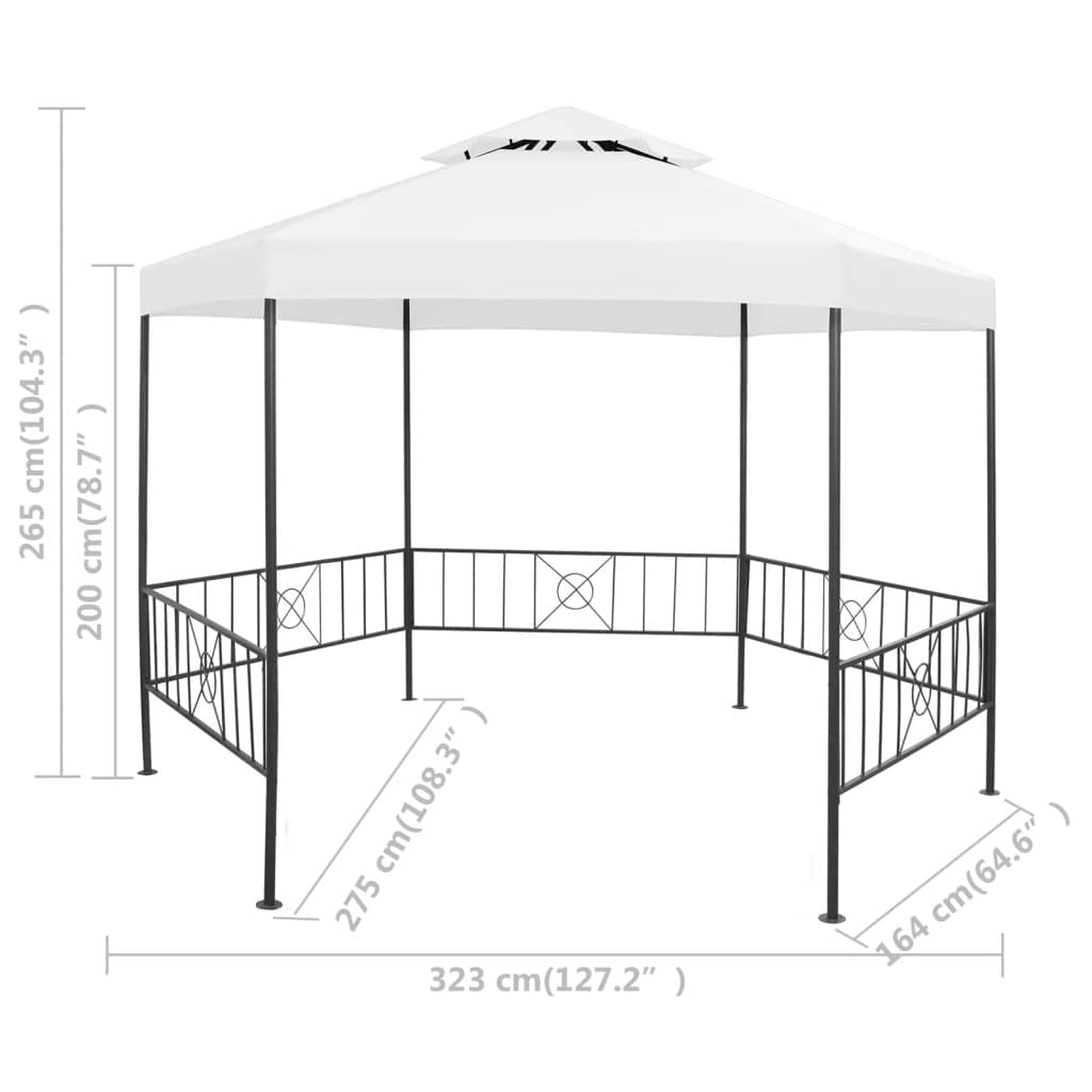 Pawilon ogrodowy 323 x 275 x 265 cm, biały, 180 g/m², zadaszenie poliestrowe, ze stali malowanej proszkowo, do namiotu imprezowego, ochrona przed słońcem w ogrodzie, na tarasie