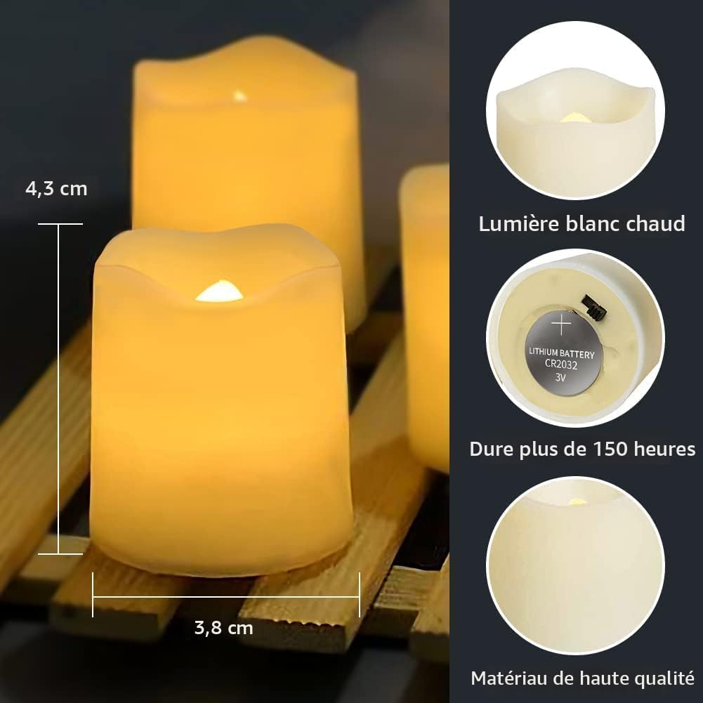Bougies électriques Sans Flamme TEHAUX - Lot De 6, Vertes, à Piles, Effet Vacillant, Pour Décoration Fête Et Mariage