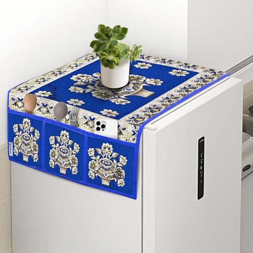Image of Polyester 3-Layered Fridge Top Cover /Refrigerator Cover With 6 Utility Pockets (Color-Blue, Size-39x21 Inches)