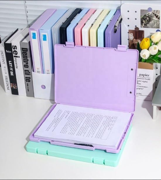 Image of clipboard Box a4 File Folder Document Organizer File case with Clip Portable File Holder Office Storage Folder School clipboard case