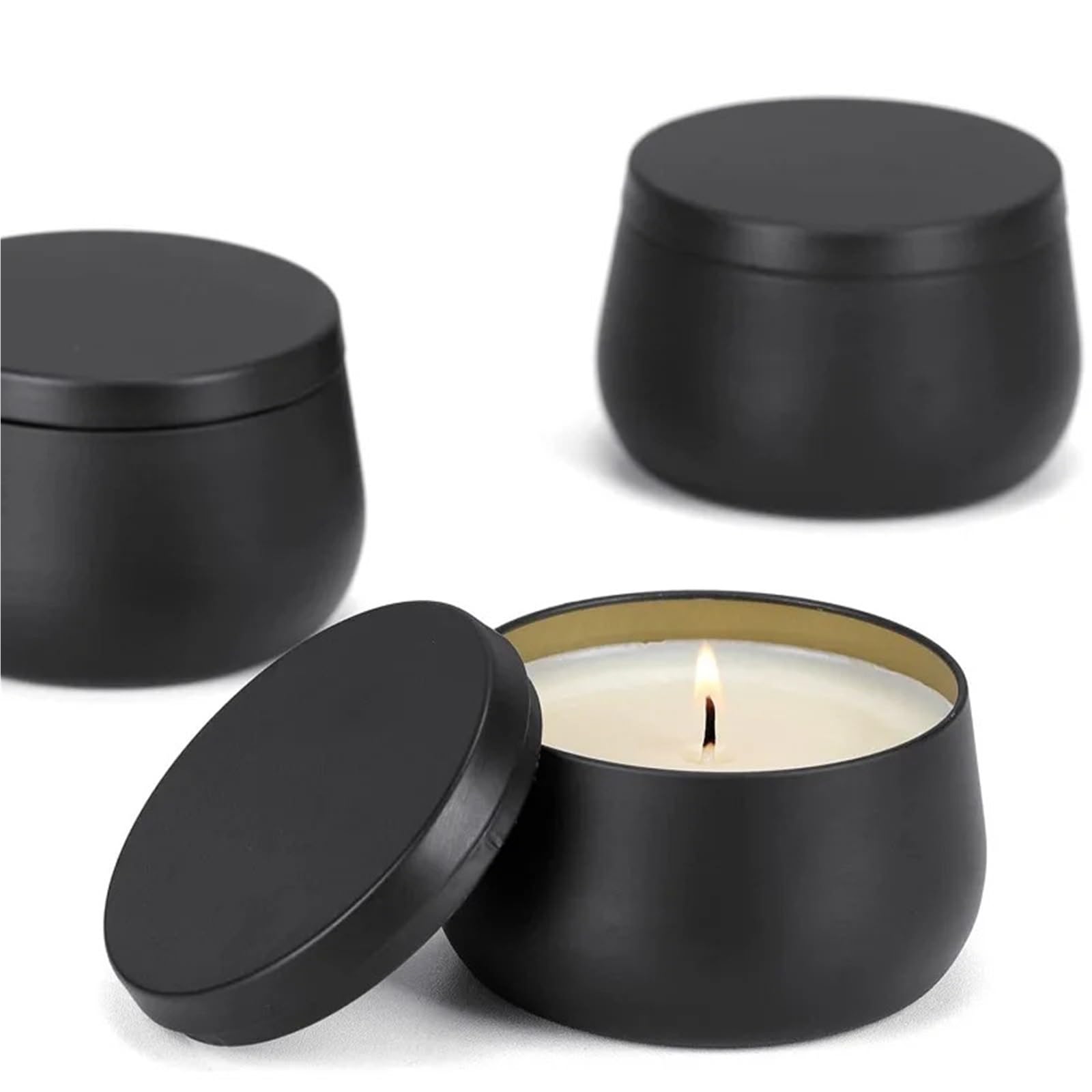 EWUHYFP Barattoli Candele Contenitori For Candele, Latta Vuota, 20 Pezzi, Scatola Di Metallo, Barattoli For Tè Con Fiori Dorati(Black,8OZ)