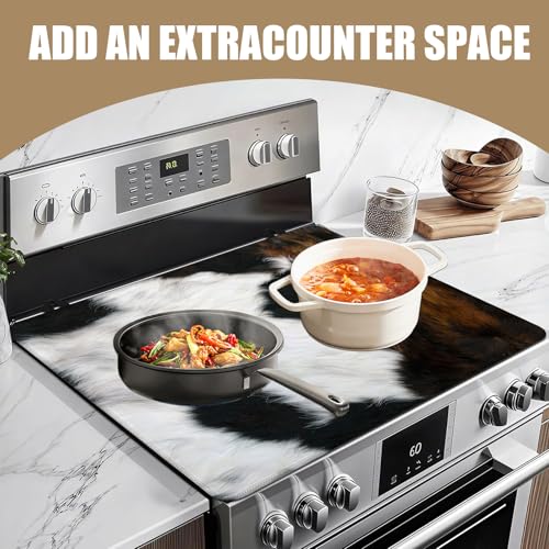 Image of Brown Cowhide Stove Top Covers for Electric Stove, Cow Skin Electric Gas Stove Pad Heat Resistant Range Cooktop Protector for Home Decor Kitchen 28 inchx20 inch