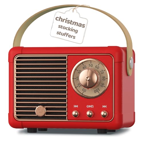 PRUNUS J-999 Retro Bluetooth Speaker,Vintage Decor,Mini Wireless Bluetooth Speaker,Cute Old Fashion Style Support USB/TF Card/AUX for Kitchen Desk Bedroom Office Party Outdoor（Exclusive Red）