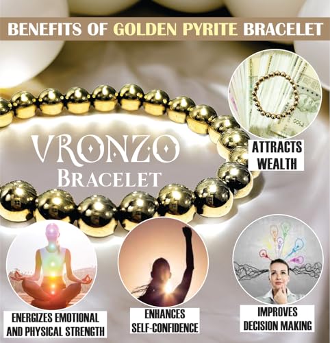 Image of VRONZO Certified Money Magnet Bracelet for Men & Women | Golden Pyrite Stone for Attracting Wealth, Good Luck, Prosperity, Business Growth, Abundance & Manifestation | Reiki Vastu Healing
