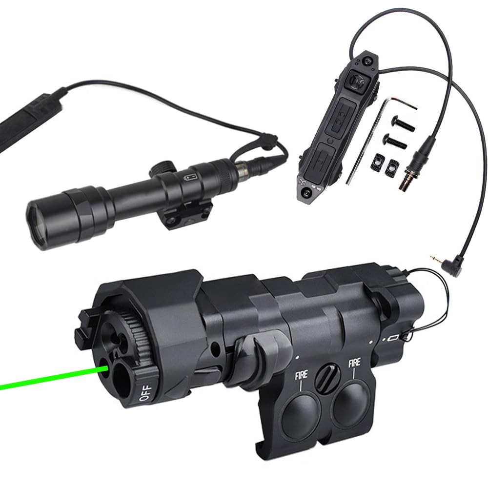 Metal ML C1+ Box Aiming Laser Sight(with IR+Green Laser+IR Fill Light+220 Lumens LED Flashlight), & M600u Strong Flashlight, & Dual Wire Modular Remote Pressure Switch(SF+2.5 Plug) Combo,Black