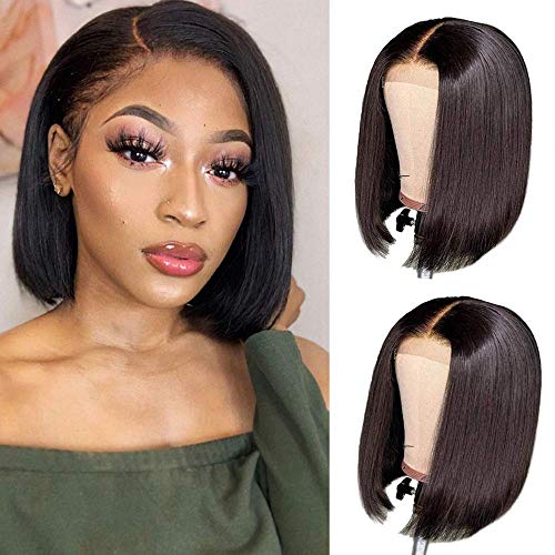 Brazilian Bob Wigs Straight 4x4 Short Bob Wig 10A Human Hair Wigs 4x4 Lace Front Human Hair Wigs Unprocessed Virgin Brazilian Human Hair Wig 150 Density with Baby Hair For Women (8", Straight Bob Wig)