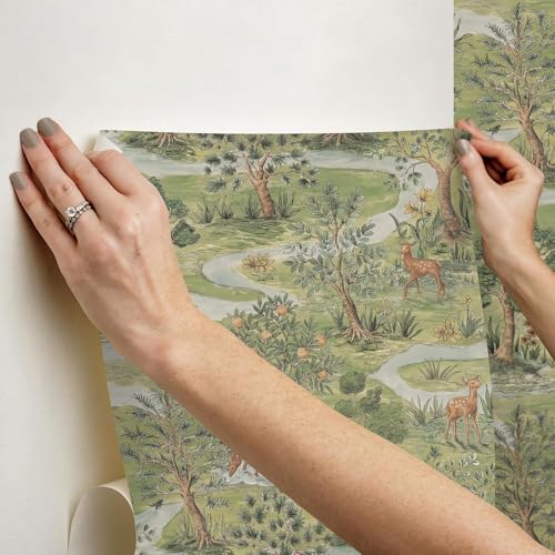 Image of Wallpaper Peel and Stick Vintage Flowers Leaves Birds Pattern Design Botanical Tropical Floral Textured Animals Forest Wall Decor Removable Waterproof Adeshive Wallpaper 16.5X87Inch