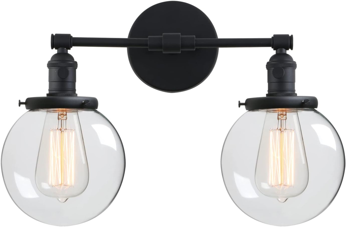 Phansthy Industrial Wall Sconce Hardwired Black Double Wall Light with 5.9 Inches Globe Lampshade, Modern Wall Lamp Wall Decor Light Fixtures for Bathroom Mirror Living Room Hallway Bedroom (Black)