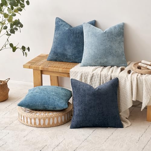 MIULEE Pack of 4 Couch Throw Pillow Covers 18x18 Inch Neutral Blue Soft Decorative Chenille Pillow Covers Farmhouse Accent Cushion Covers for Boho Western Home Coastal Decor Sofa Bedroom Living Room - Image 5