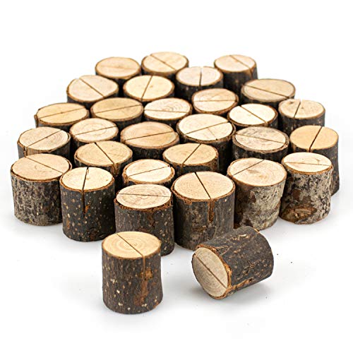 Tosnail 30 Pieces Rustic Wooden Place Card Holders Table Number Holders Photo Holder