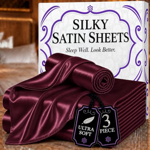 Image of DECOLURE Satin Sheets Twin Size | Softer Than Silk | Luxury 3 Pc Bed Set