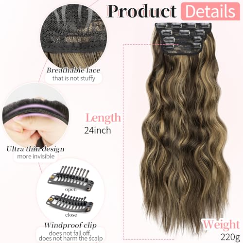 Image of KooKaStyle Wavy Thick Clip in Hair Extensions 24 inch Brown mix Sandy Blonde