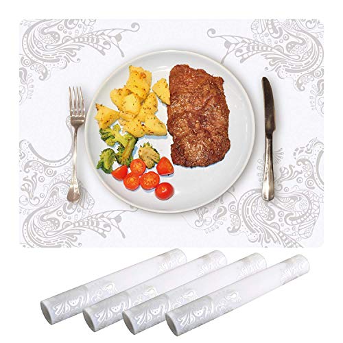 Silicone Table Placemats - Heat Resistant Waterproof Mat for Dining Table Protector Elegant Silver Pattern Kitchen Mat Set of 4