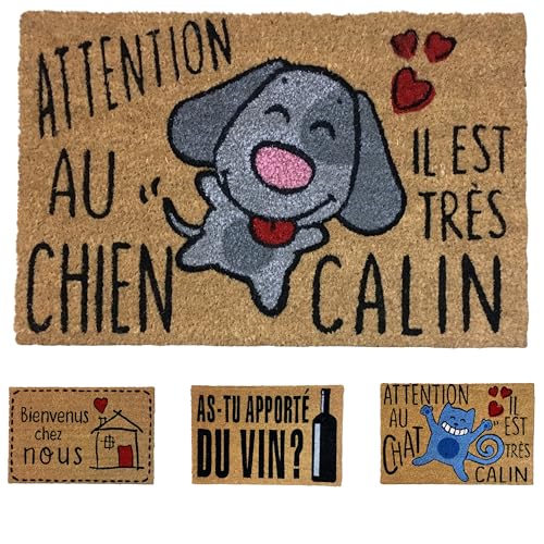 KOKO DOORMATS Paillasson Exterieur Entree Coco - Attention au Chien - Base PVC Antidérapante | 40 x 60 cm | Tapis d’Entrée Durable et Absorbant | Design...