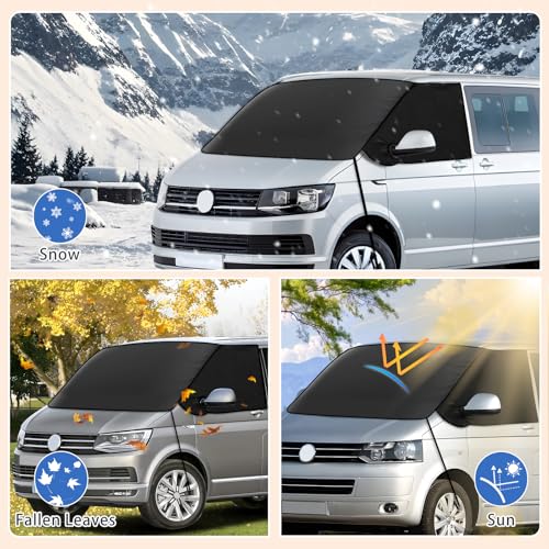 ZATOOTO Frontscheibenabdeckung für Volkswagen T5 T6, 600D Oxford Stoff wasserdichtes Windschutzscheibenabdeckung, Allwetter-Windschutzhaube, lichtundurchlässige UV/Frost/EIS/Staub Schutzhülle