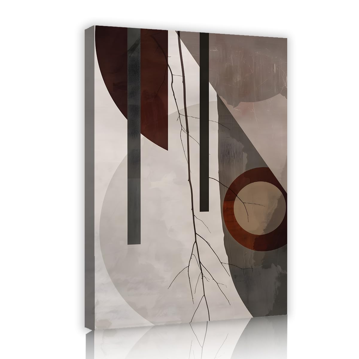 TOANGWALL Terracotta Grey Abstract Geometric Framed Canvas Artwork Modern Minimalist Gallery Wrapped Picture for Living Room Home Office Decor 60x90cm