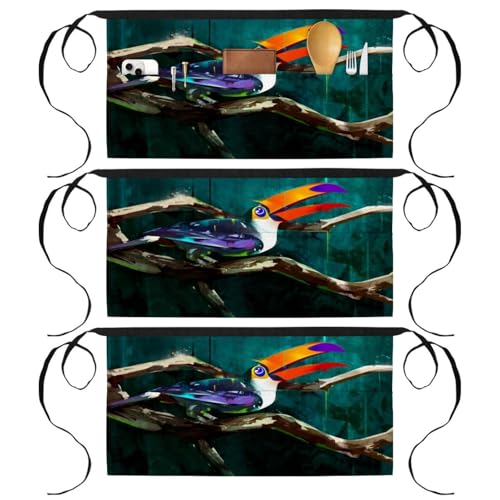 Tabliers courts de chef à motif toucan pour la cuisine et la pâtisserie créative