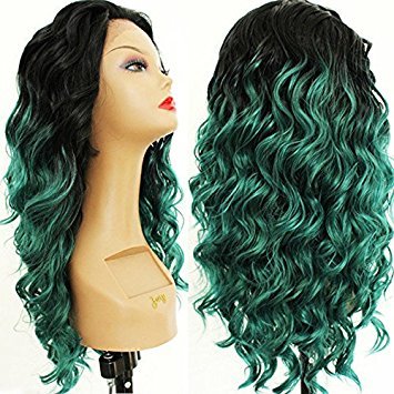 Green Loose Curly Hair Synthetic Lace Front Wigs Long Green Wavy Hair for Women (Wavy)