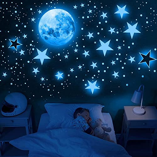 1049 Pièces Autocollants Lumineux Lumineuses Stickers Murals Stickers Muraux Enfants Lune Etoiles Phosphorescente Autocollant Mural Bebe Garcon Fille Enfant...