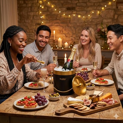 Image of finality 1 LTR Double Walled Stainless Steel Insulated Ice Bucket with Lid (Gold+Black)