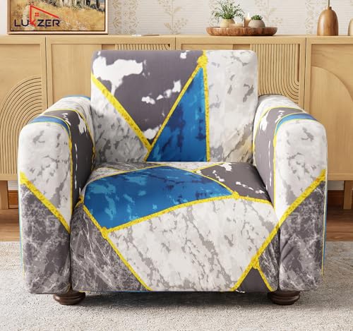 Image of Lukzer 1 Seater Colorful Marble Universal Sofa Cover | 360 Fully Covered Anti-Slip Washable Couch Cover Protecter | 140 GSM Stretch Fit Polyester + Spandex Slipcover (90-140cm /SC-033-01)