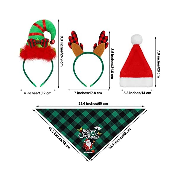 Pedgot 6 pack pet costume accessories christmas classic buffalo plaid pet scarf pet xmas reindeer antlers headband with ears adjustable xmas dog santa hat for pet decor - image 3