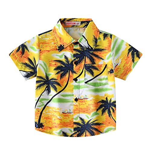 Kids Hawaiian Shirt for Boys Button Down Shirt Short Sleeve Cute Tropical Aloha Beach Shirt Top Holiday Summer Outfit