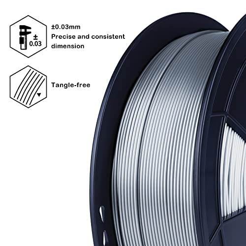 Image of ZIRO PLA Metal Filament 1.75mm,3D Printer Filament PLA PRO Metal Silver 1.75 1KG(2.2lbs), Dimensional Accuracy + /- 0.03mm，Silver