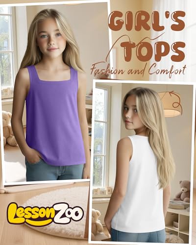 Image of 3 Pack Girls Square Neck Tank Tops | Basic, Sleeveless T-Shirts, Casual Summer Tanks, Kids Undershirts, School, Size 5-14 Years, Comfy, Elasticity