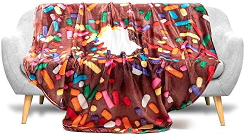 Donut Blanket, Soft Round Chocolate Donut Throw Blanket 60 inches in Diameter for Kids. Fun Gifts for Family and Friends