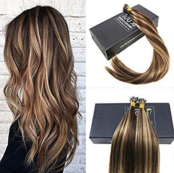 [Hot Sale]Sunny Brazilian I Tip Hair Extensions Human Hair, Brown Mixed Blonde Remy Straight Stick Tip Human Hair Extensions Real Human Hair-20Inches 50gram Per Pack