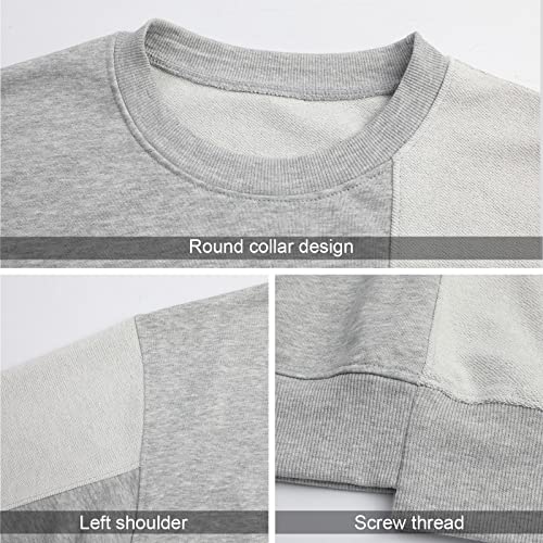 Surenow Mens Patchwork Crewneck Sweatshirt Long-Sleeve Lightweight Terry Sweatshirt Casual Workout Pullover Shirt Tops4