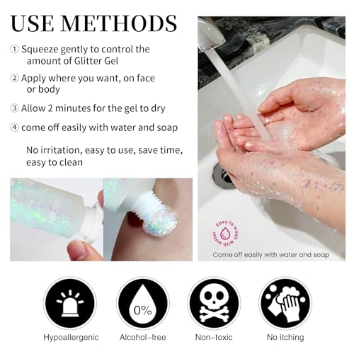 8 Colors Body Glitter Mermaid Face Glitter Gel Festival Rave Accessories Holographic Chunky Glitters Makeup for Hair, Nail, Eyeshadow - Image 5