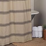 Piper Classics Mill House Stripe Black Shower Curtain, 72' x 72', Farmhouse Primitive Grain Sack Stripe Bathtub Curtain, Beige & Black Décor
