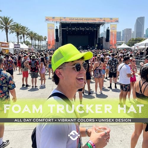 Image of Funky Junque Foam Trucker Hat, Trucker Hats for Women & Men - Blank Adjustable Snapback Mesh Back Baseball Cap