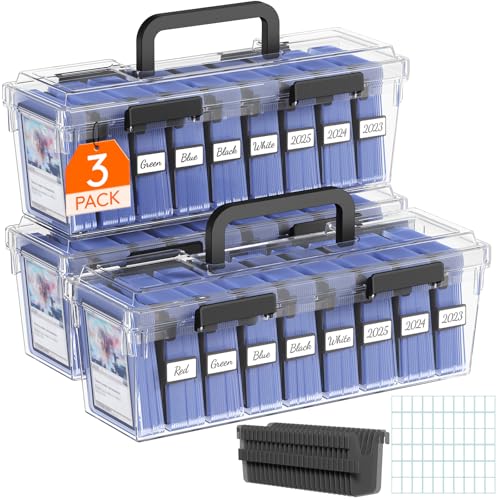 Image of Lifewit Trading Card Storage Box with Handle, Fit for Toploader, 3 Pcs | Stackable Reinforced Latch Case with 8 Adjustable Dividers, Writable Labels, Organizer for MTG TCG Sports Baseball Bulk Cards