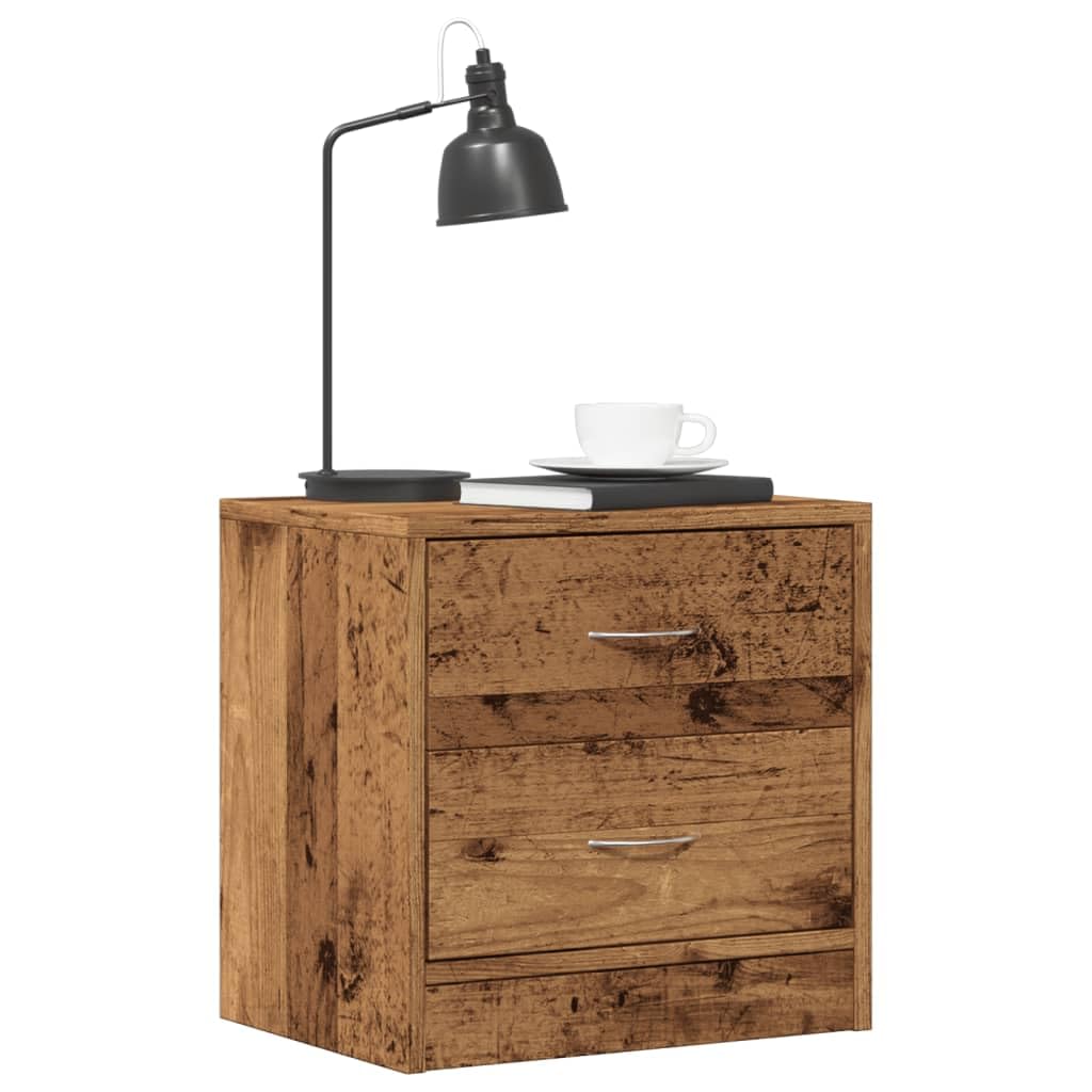 SXZenSpace Bedside Cabinet Old Wood 40x30x40 cm Engineered with Two Drawers, Slim Nightstand for Bedroom, Easy Assembly Modern Storage Furniture