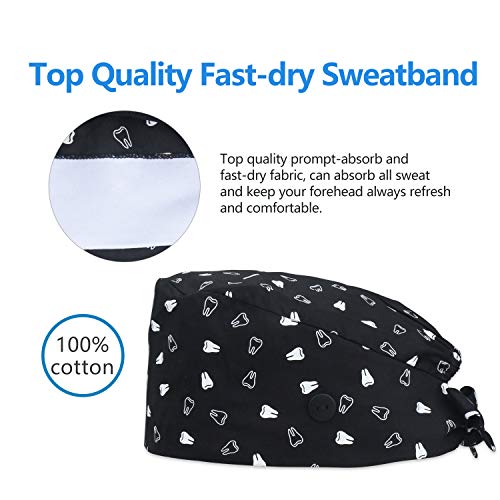 QBA Adjustable Working Cap with Button, Cotton Working Hat Sweatband, Elastic Bandage Tie Back Hats for Women & Men, One Size - Gouache Flower - Thumbnail 5