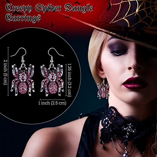 Cunno 3 Sets Halloween Costume Spider Jewelry Accessories with Crystal Rhinestones Creepy Spider Pendant Necklace Dangle Earrings Stretch Rings Gothic for Women4