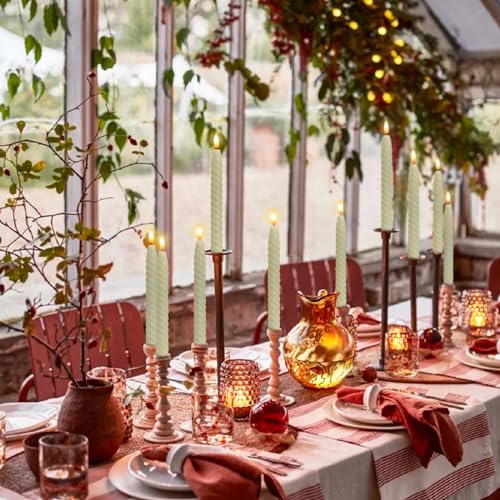 Image of Spiral Flameless Taper Candles with Remote Timer, Real Wax Battery Operated Taper Candles Flickering, LED Candlesticks with Realistic 3D Wick for Wedding Home Decor (Ivory, Set of 6)