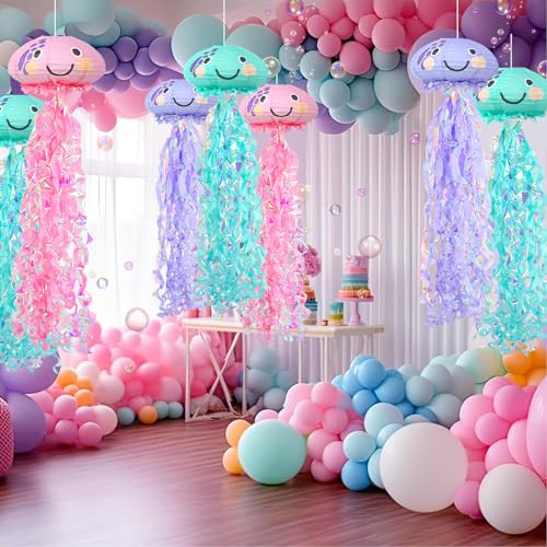 Image of Jelly Fish Paper Lanterns Set, 6Pcs Jellyfish Hanging Lantern for Mermaid Under The Sea Ocean Birthday Party Decorations Baby Shower Room Decor(6Pcs)