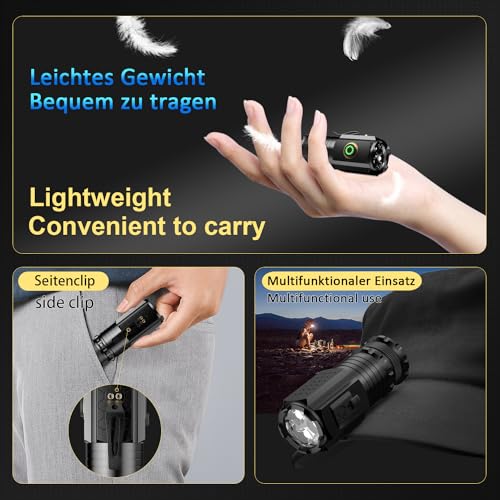 ASORT LED Taschenlampe Mini Extrem Hell，5000 Lumen Aufladbar，5 Lichtmodi kleine Torch mit Magnete und Langer Betriebsdauer，3* Starke Lampenperlen，IPX6 Wasserdicht, für Camping，Wandern，Outdoor，Notfälle
