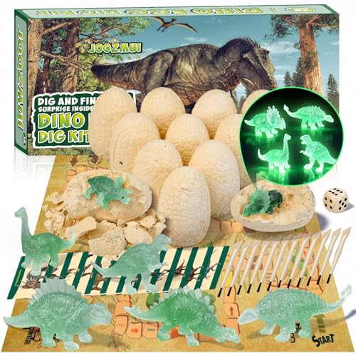 Joozmui Dinosaur Toys for Boys Glow in The Dark Dinosaurs Eggs Dig Kit Toys for 3-10 Year Old Boys Girls Ideal 4 5 6 7 8 Year Old Boy Gifts for Birthday - Fossil Dinosaur Boys Toy Age 3-8