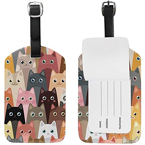 Preisvergleich Produktbild Carneg Verschiedene Nette Karikatur-Katzen-Leder-Reisegepäckan... stellten lustige personifizierte PU-Taschen-Koffer-Aufkleber mit Bügel-Kabel-Identifikations-Karte EIN